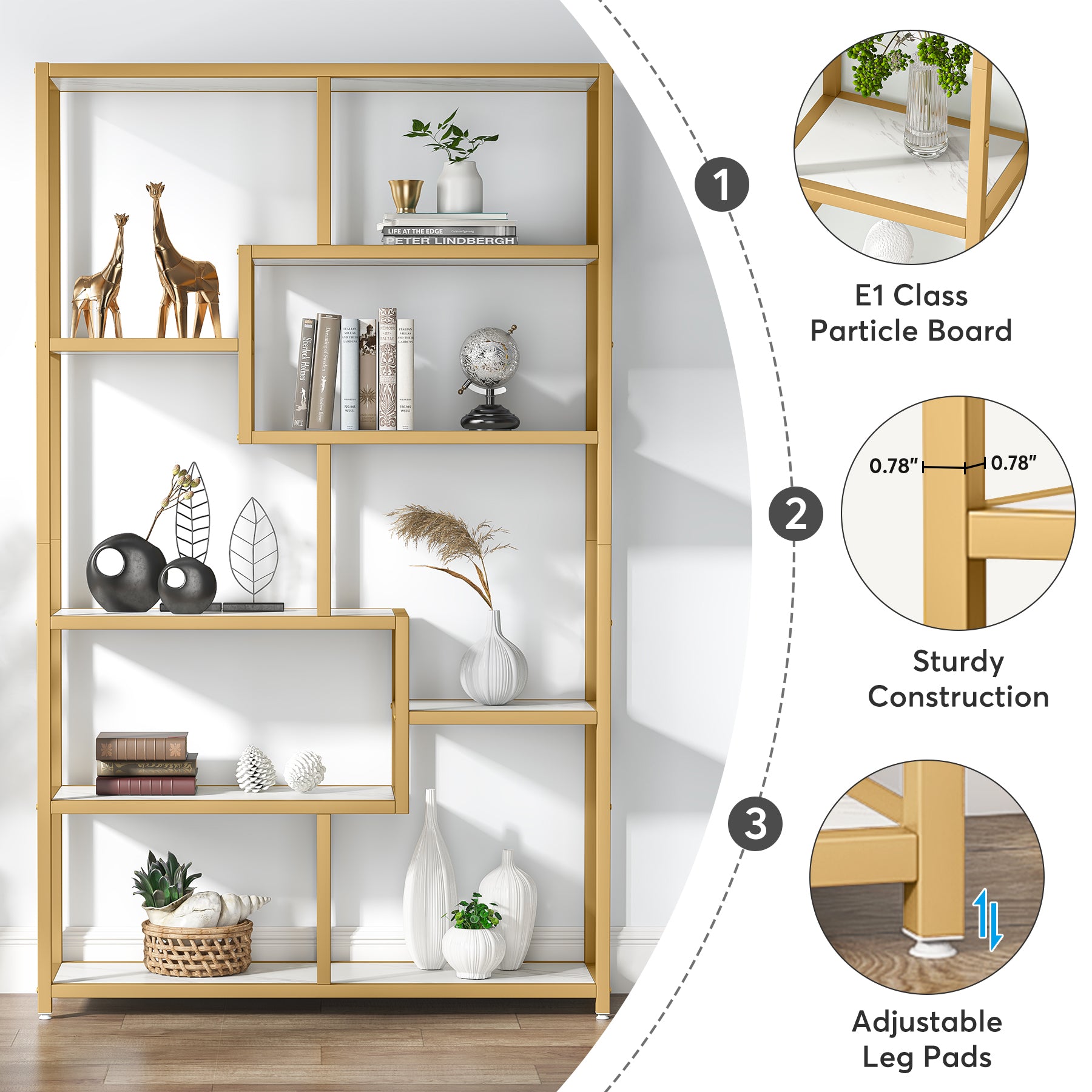 Modern Bookshelf, 8-Open Shelf Etagere Bookcase